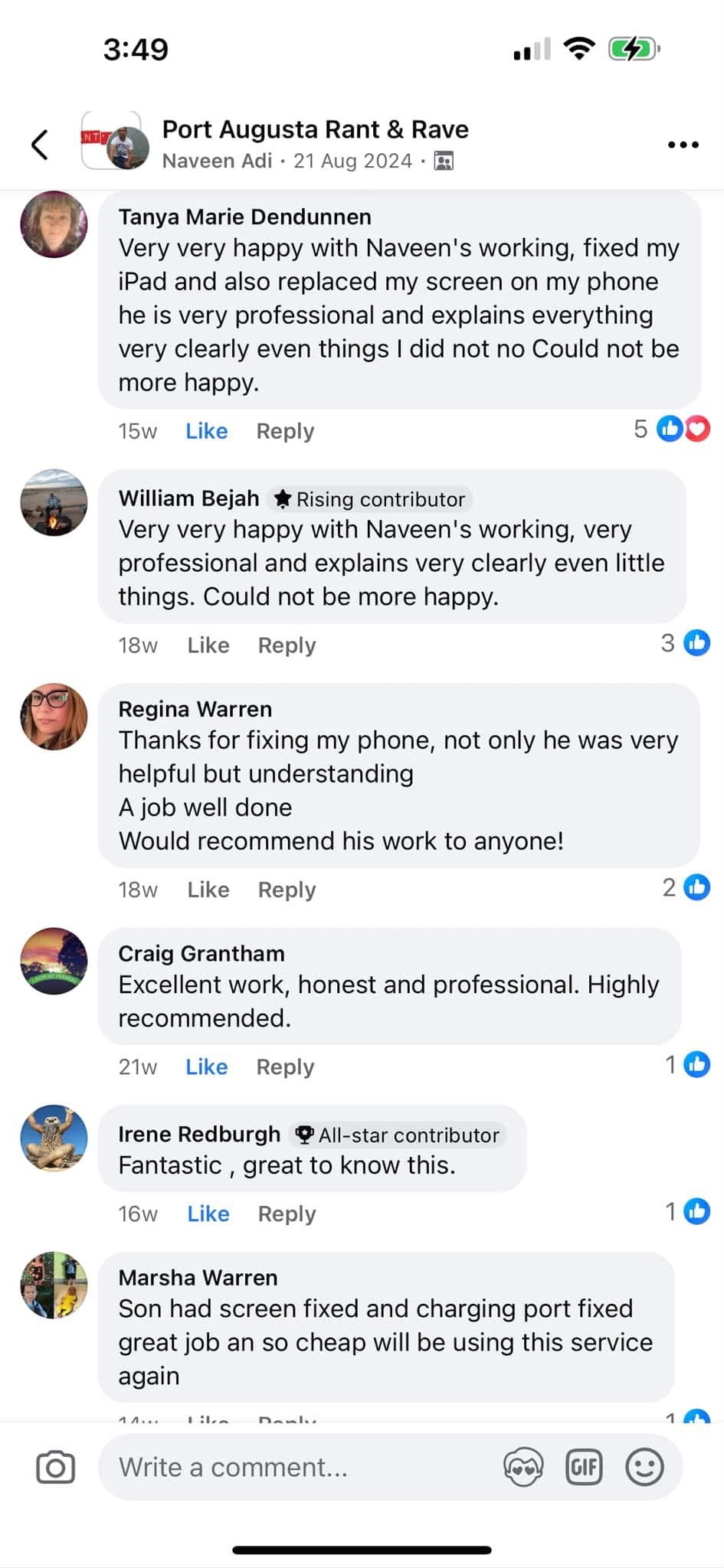 Tanya, William, Regina & Craig Reviews