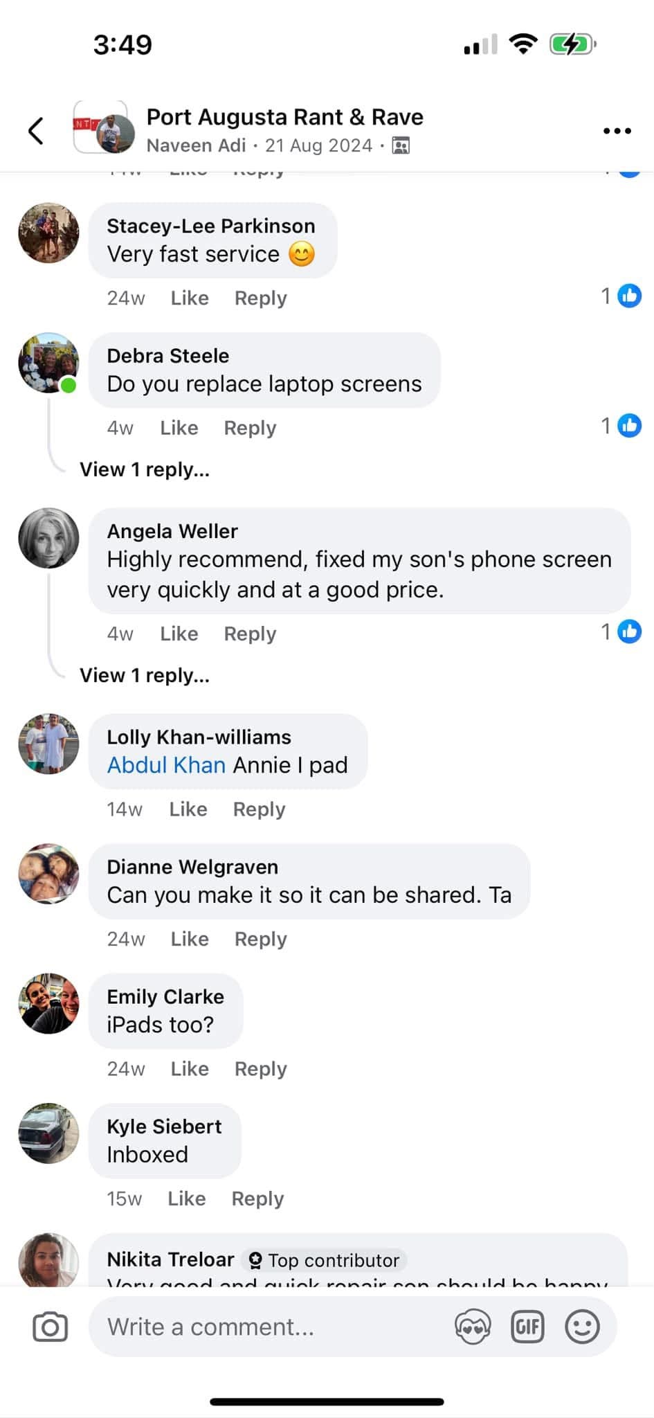 Community Enquiries & iPad Screen Requests